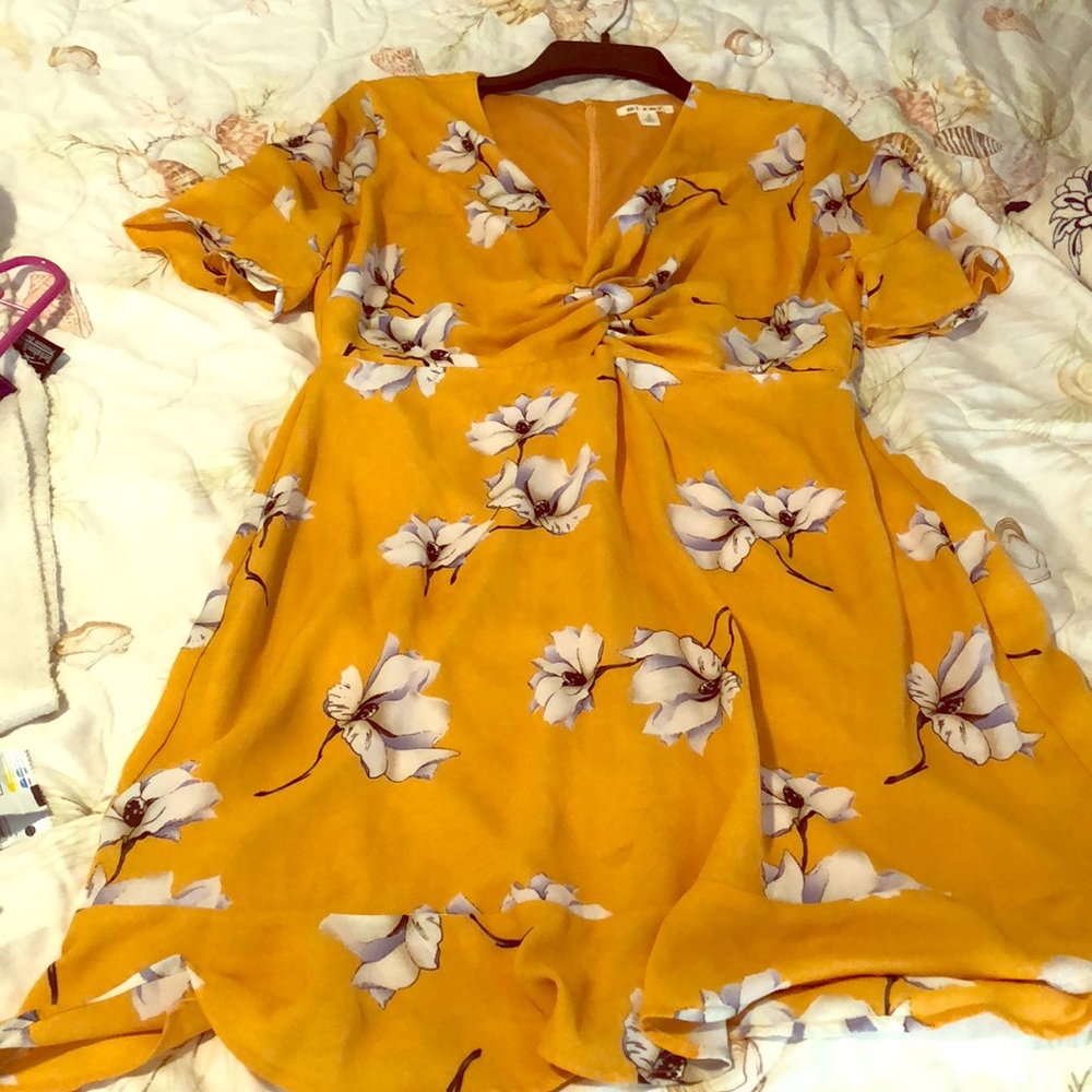 Yellow Floral Ruffle Dress
